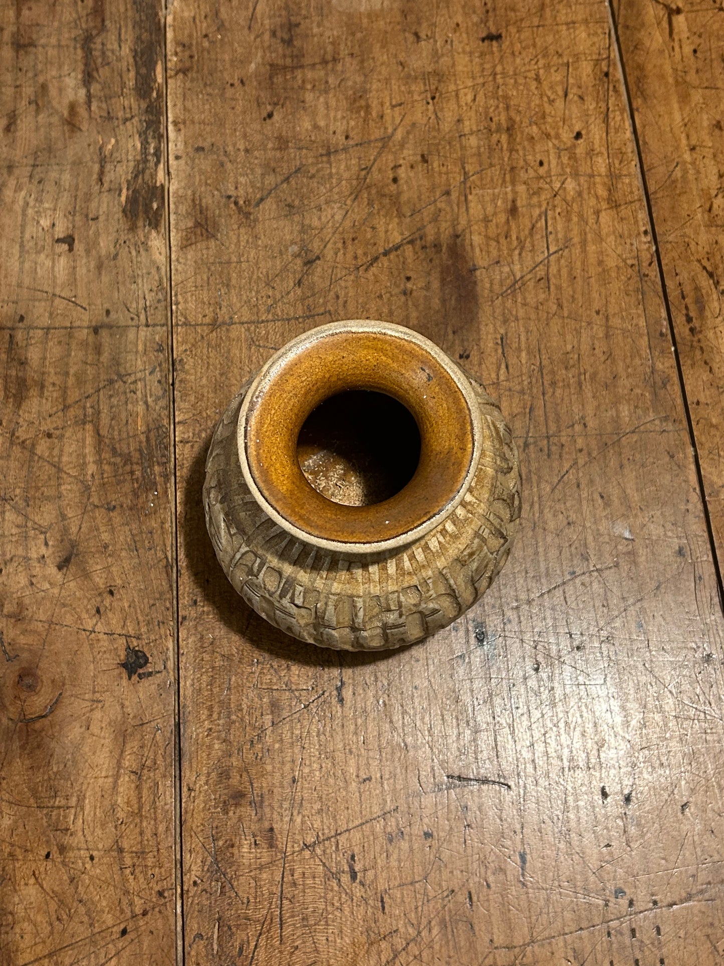 German Brown Ceramic Studio Pottery Vase MCM