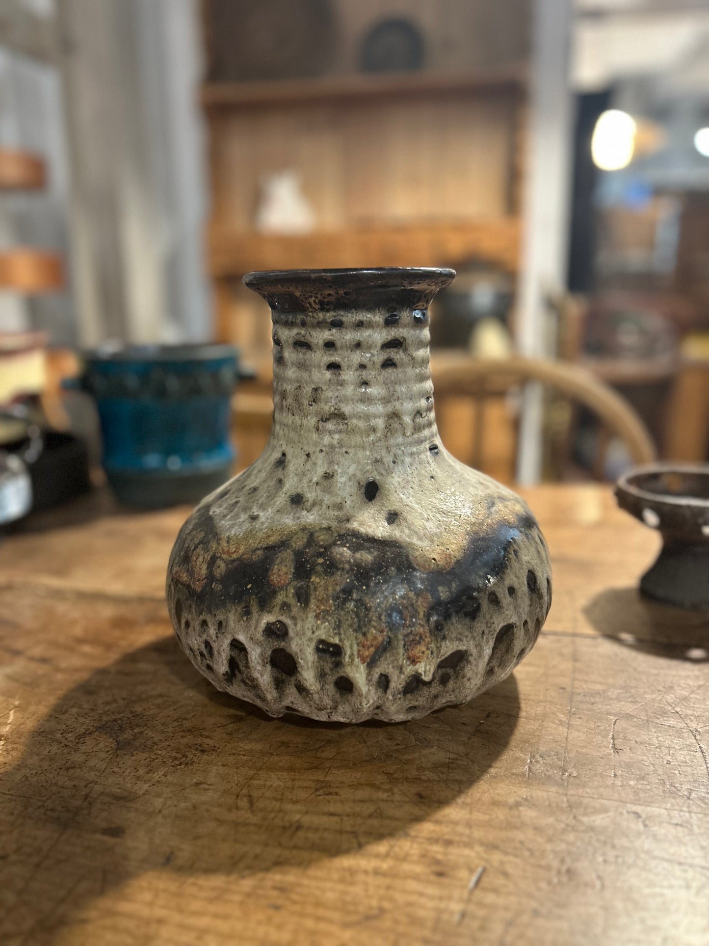 Vintage Ceramic Brown Fat Lava Ware Vase - West German MCM