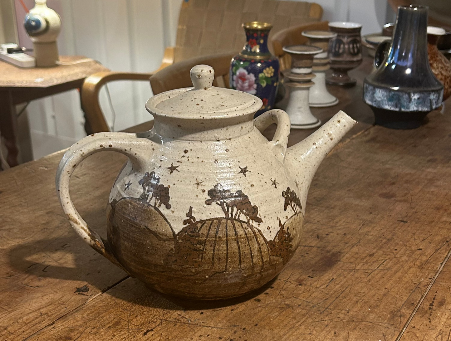 Vintage Handpainted Stoneware Tea Pot