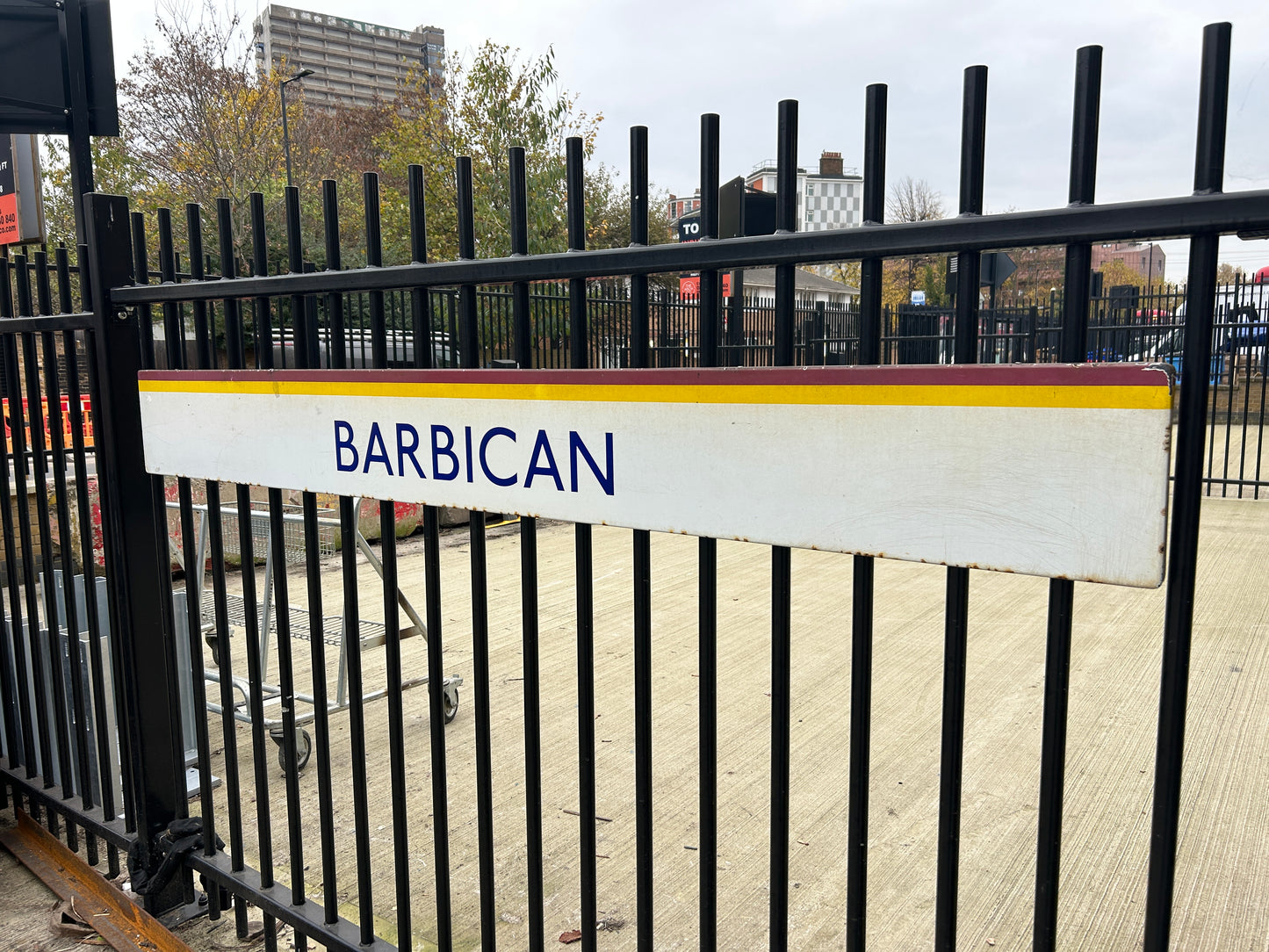 1960s Vintage Enamel London Underground 'Barbican' Sign