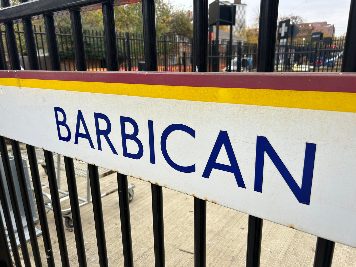 1960s Vintage Enamel London Underground 'Barbican' Sign