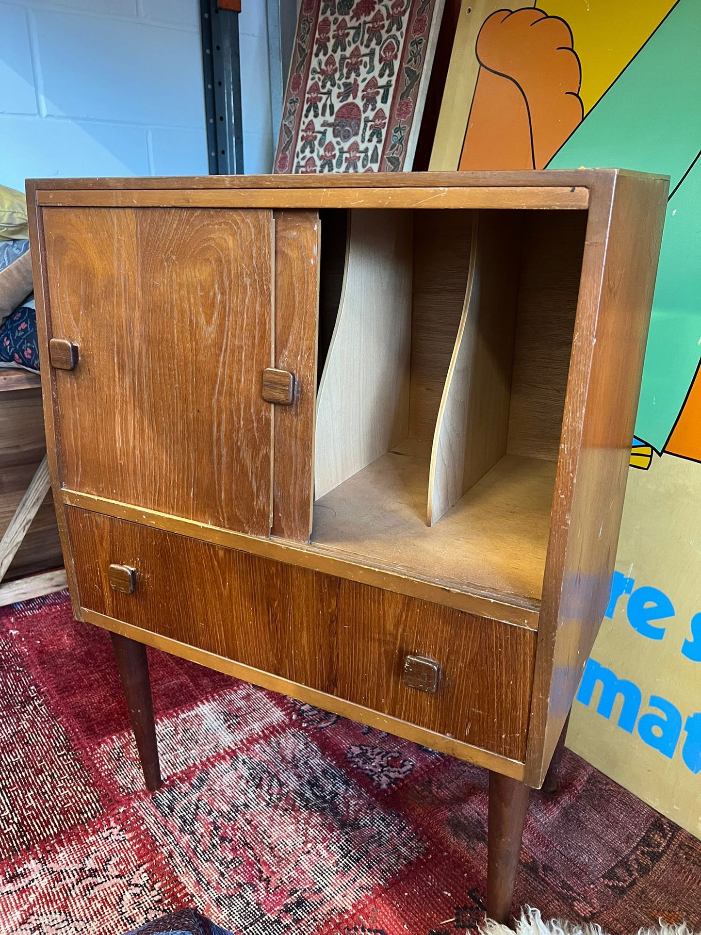 Teak Vinyl Record Cabinet