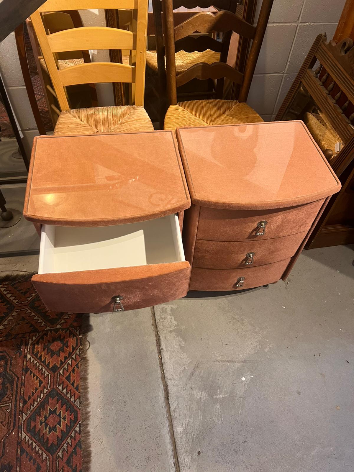 Pink Velvet Pair of Beside Tables