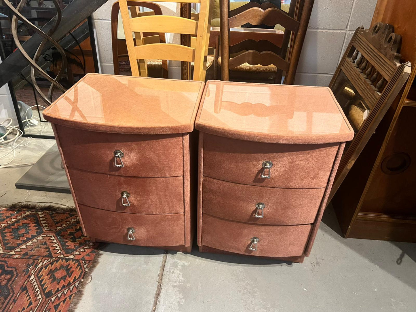 Pink Velvet Pair of Beside Tables