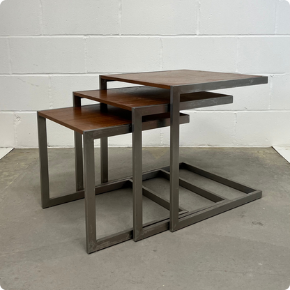 1980s Steel and Teak Wood Cantilever Nest of Tables