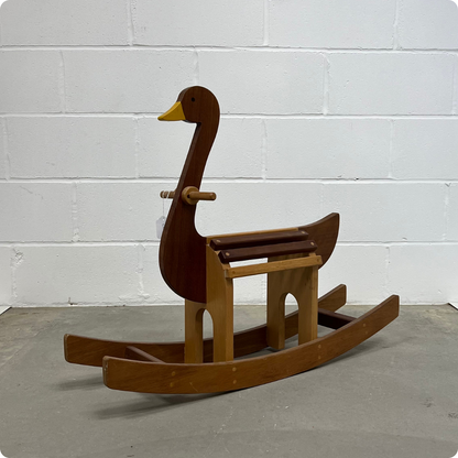 Handmade Mid-Century 1960s/1970s Solid Beech Wood and Teak Marine Plywood Rocking Goose