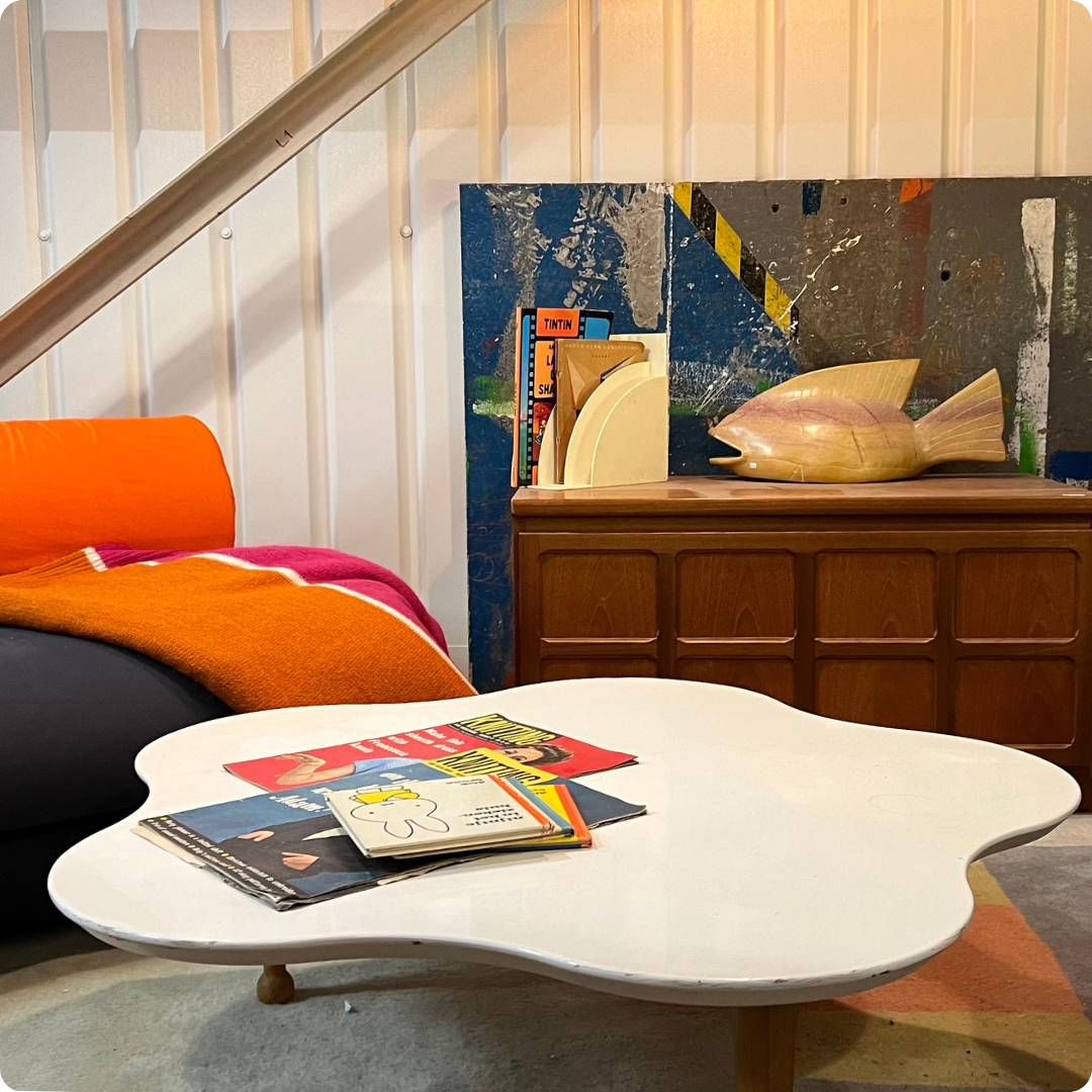 1960s fiberglass and beech cloud coffee table