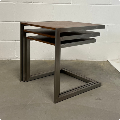 1980s Steel and Teak Wood Cantilever Nest of Tables