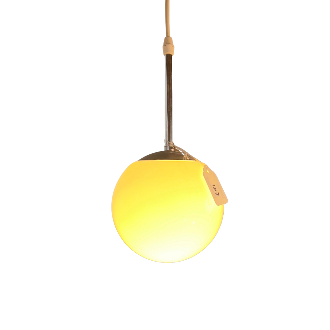 Dansk White Glass Ball Small Pendant: Minimalist Mid-Century Modern Ceiling Light, 16cm Diameter