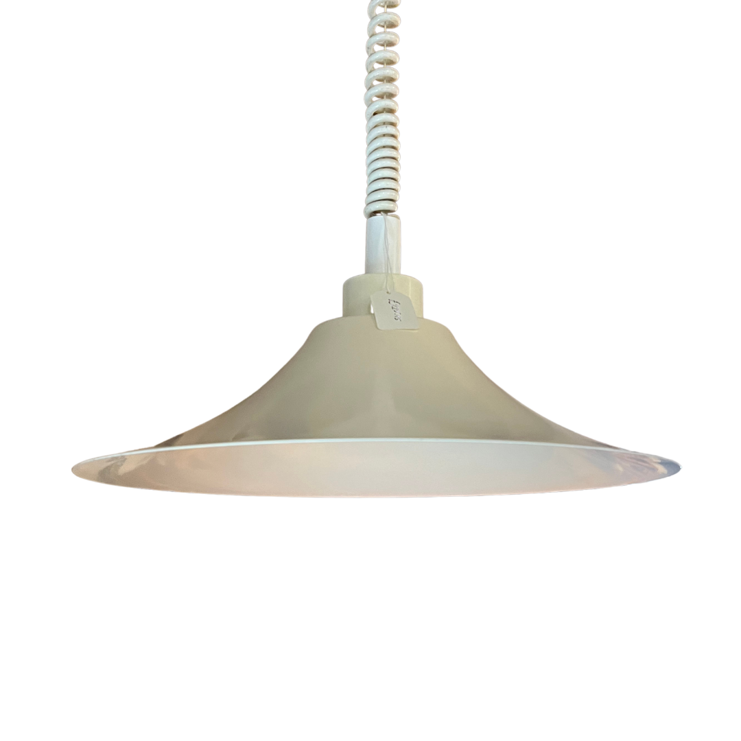 Mid-Century Modern Adjustable Pendant: Sleek White Coil and Disc Design