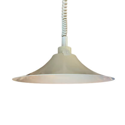 Mid-Century Modern Adjustable Pendant: Sleek White Coil and Disc Design