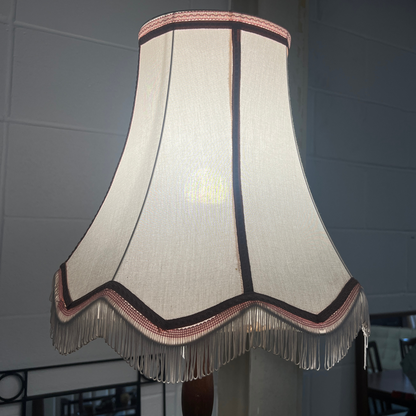 Edwardian Turned Mahogany Floor Lamp with Fringed Shade