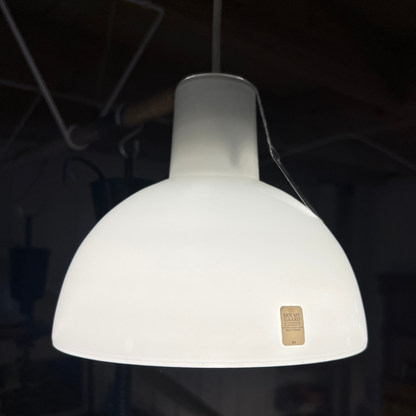 Classic Holmegaard Danish Glass Pendant: Elegant, White Opal Glass Shade.