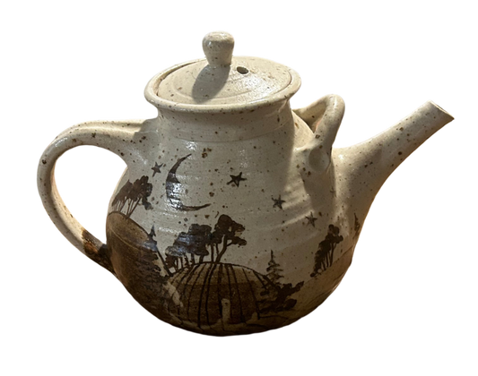 Vintage Handpainted Stoneware Tea Pot