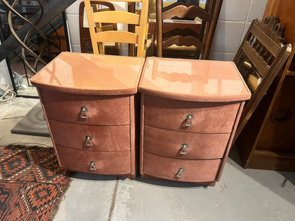 Pink Velvet Pair of Beside Tables